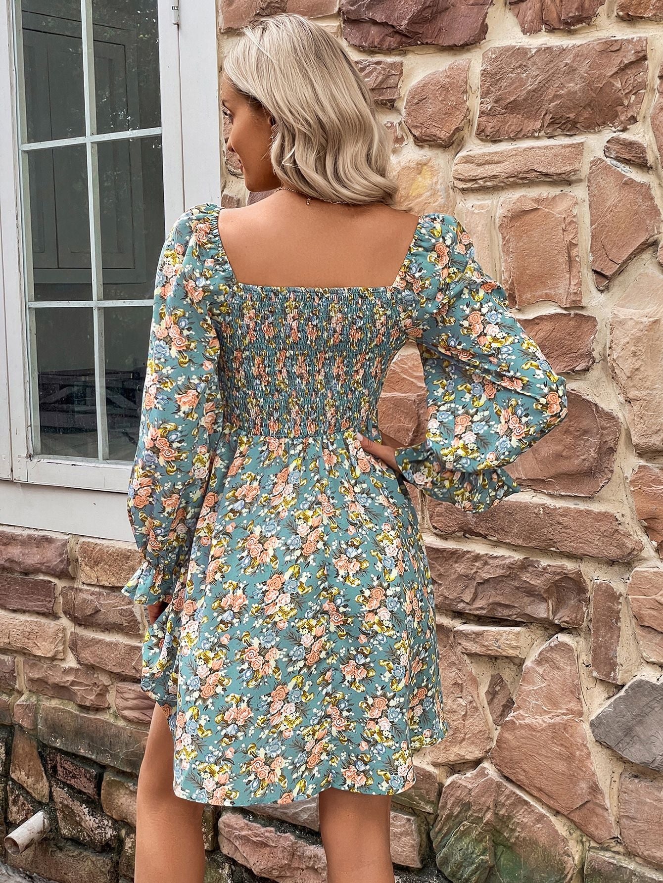 Square Neck Floral Dress: A charming dress with a square-shaped neckline adorned with floral patterns, offering a delightful and stylish look.