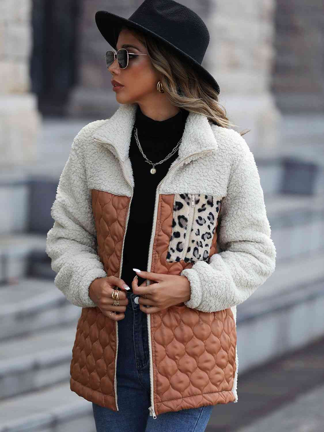 A zip-up jacket with convenient pockets, combining style and practicality for everyday wear.