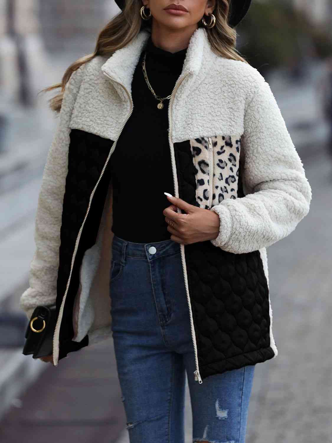 A zip-up jacket with convenient pockets, combining style and practicality for everyday wear.