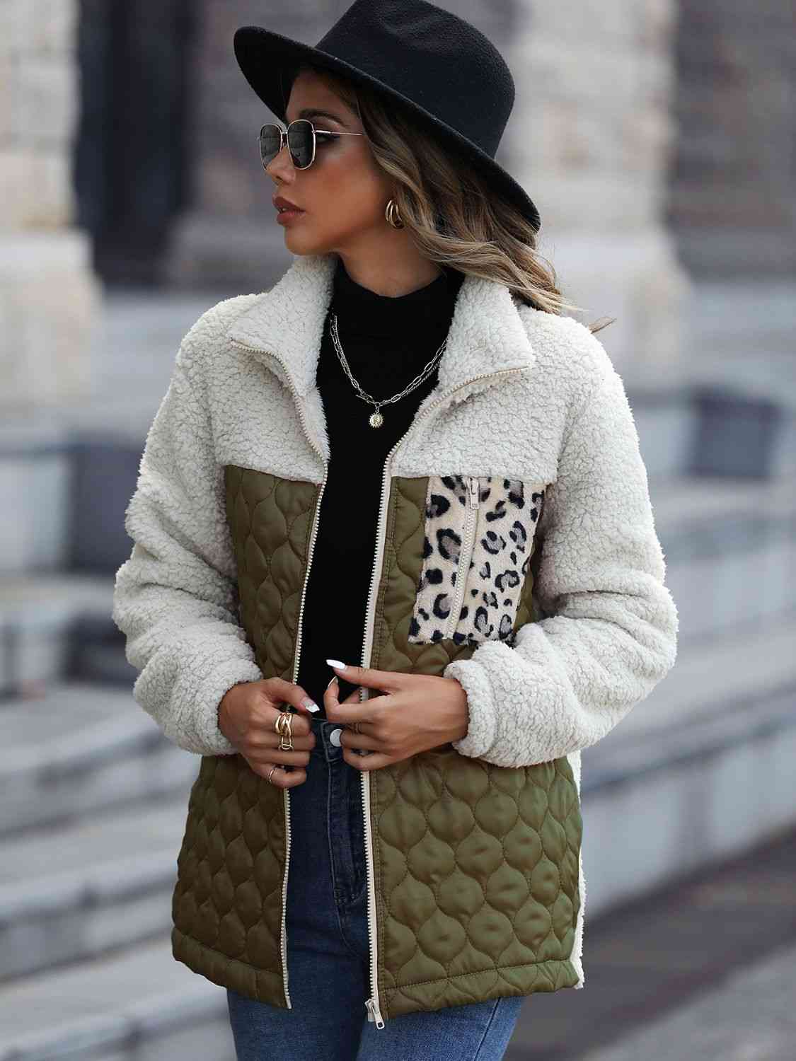 A zip-up jacket with convenient pockets, combining style and practicality for everyday wear.