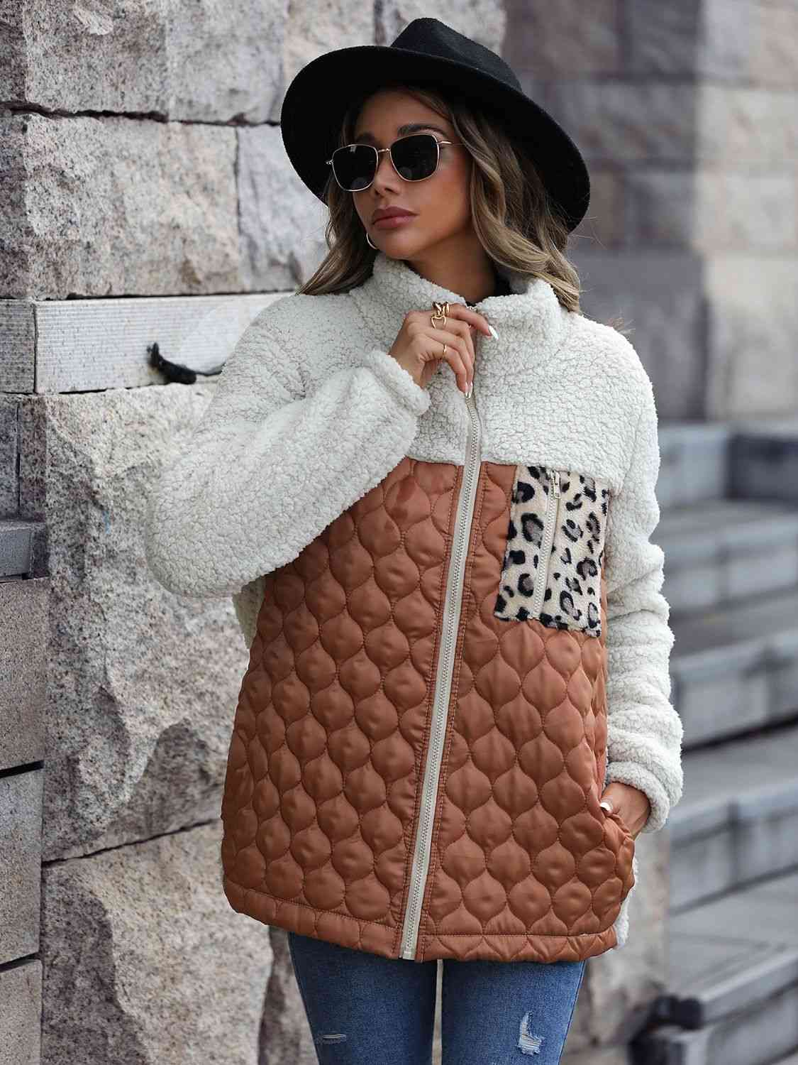 A zip-up jacket with convenient pockets, combining style and practicality for everyday wear.