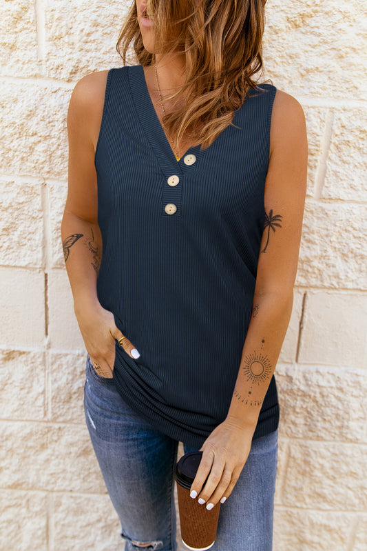 Buttoned V-Neck Top' featuring a top with a stylish V-neck design and button accents for a chic and versatile look.