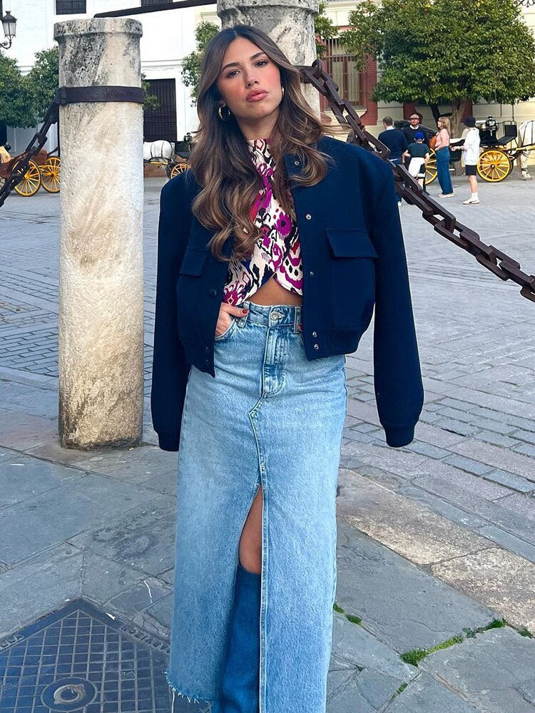 Stylish Touch Denim Skirt: A fashionable denim skirt with unique and stylish details for a trendy and modern look.