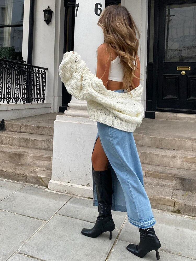 Stylish Touch Denim Skirt: A fashionable denim skirt with unique and stylish details for a trendy and modern look.