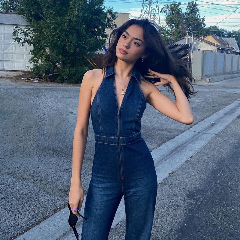 A solid pattern jumpsuit, typically featuring a uniform and single-color design for a clean and minimalist look.