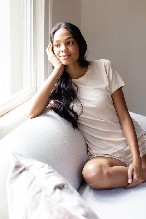 Tee & Short Set' displaying a coordinated ensemble with a casual tee paired with matching shorts, ideal for relaxed and comfortable lounging or outings.