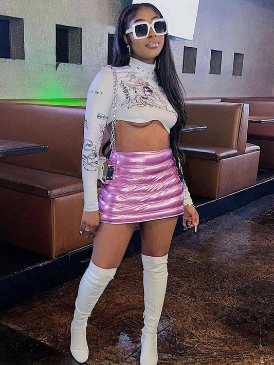 Zipper Miniskirt' emphasizing its sleek design with a prominent zipper detail, offering a modern twist to a classic silhouette.