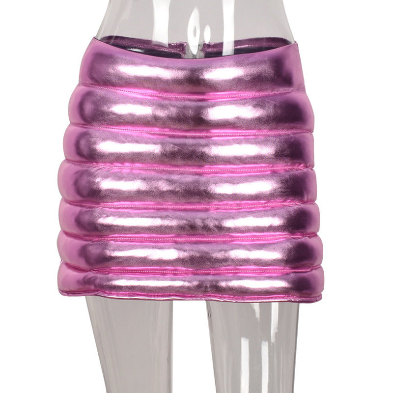 Zipper Miniskirt' emphasizing its sleek design with a prominent zipper detail, offering a modern twist to a classic silhouette.