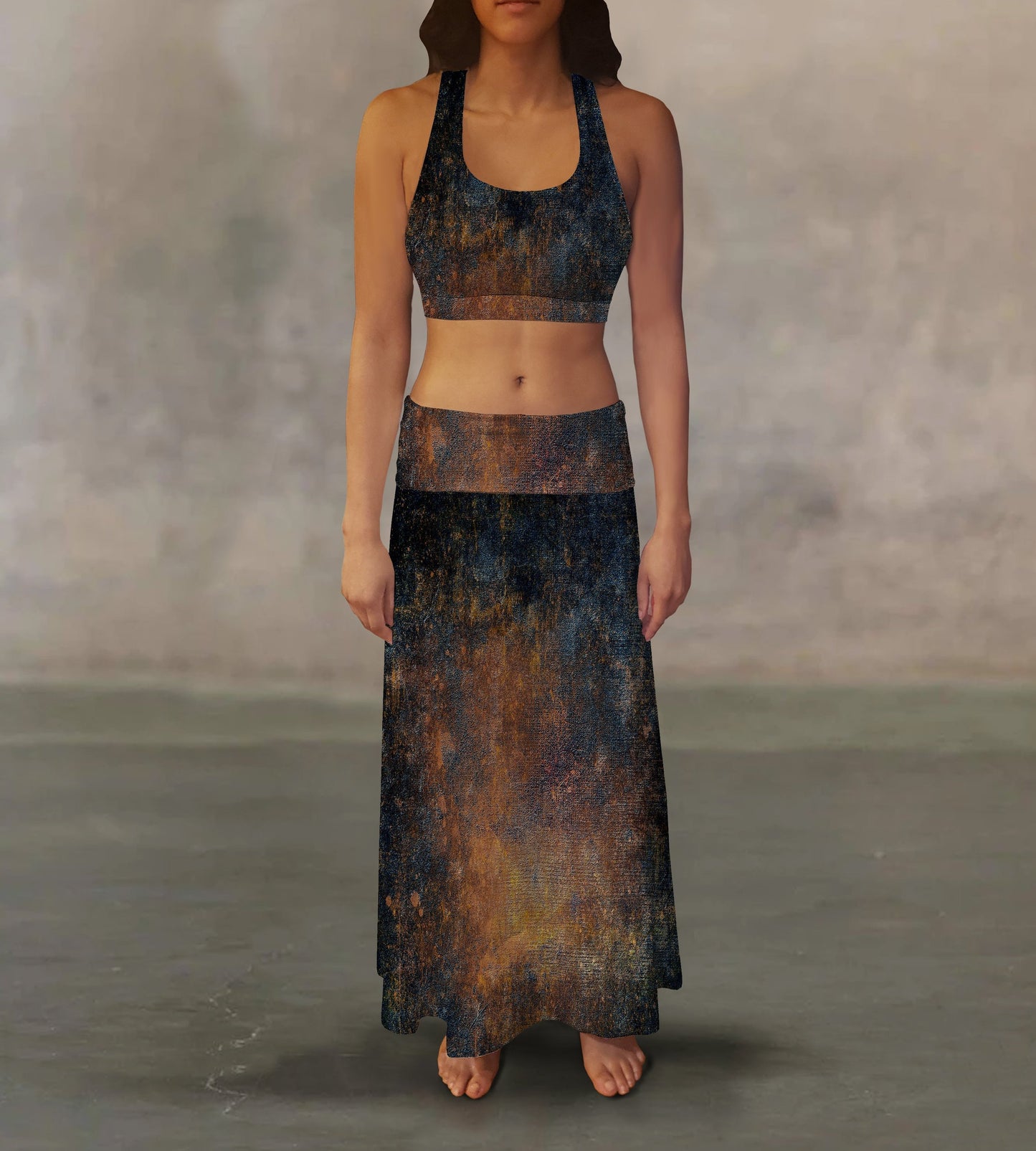 Navy Circles Maxi Skirt: A long, flowing skirt with a navy blue color and circular patterns, perfect for a chic and trendy style.