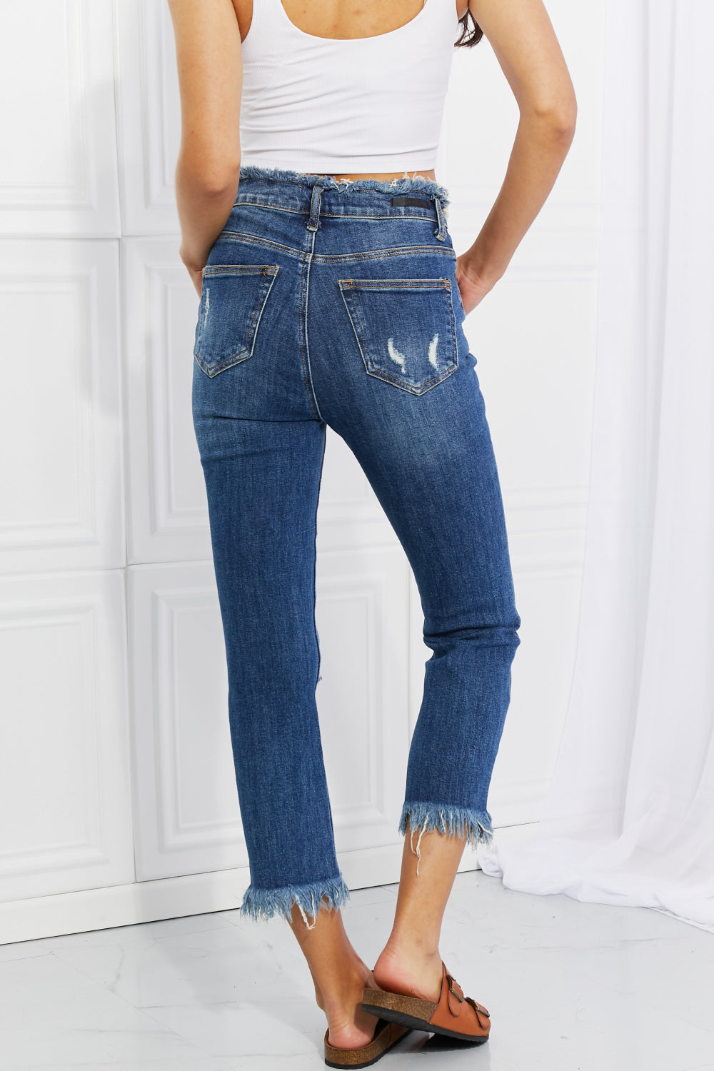Chic Straight Leg Jeans' highlighting a pair of jeans with a stylish straight leg cut, perfect for a fashionable and versatile wardrobe staple.
