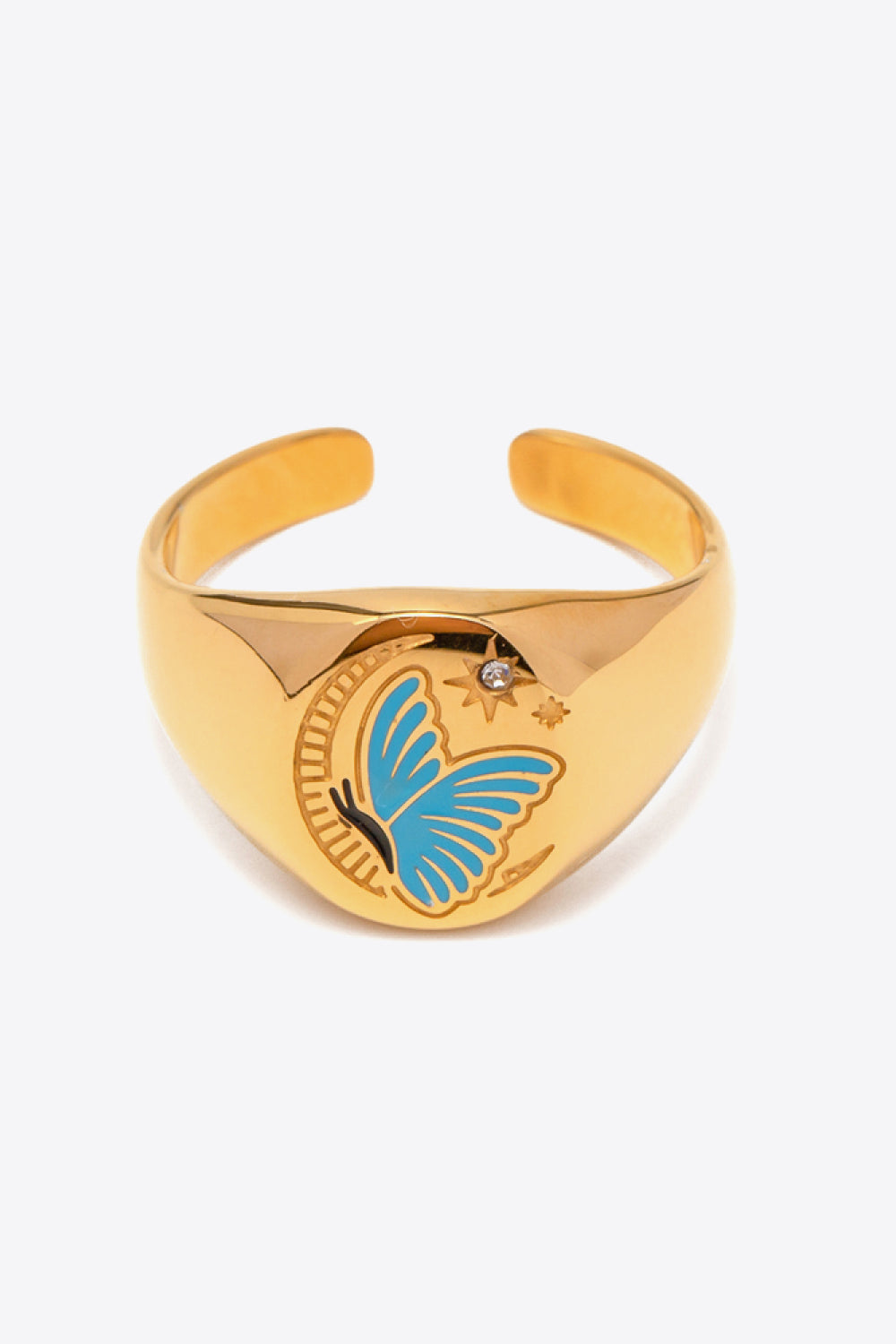 Elevate your style with our Stainless Steel Butterfly Open Ring. This durable and stylish stainless steel ring features an elegant butterfly design, perfect for adding a touch of charm to your jewelry collection.