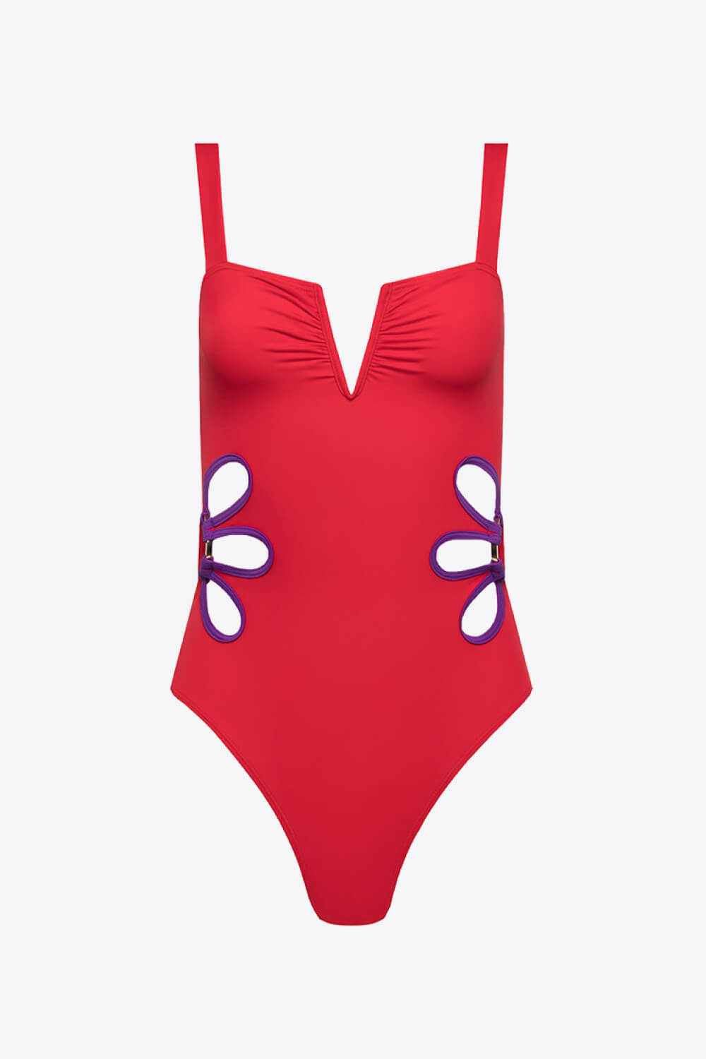 Notched Neckline Swimsuit: A fashionable swimsuit featuring a unique notched neckline for a touch of elegance and style by the water.