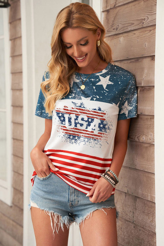 Stripes Color Block T-Shirt' featuring a t-shirt with a design that combines stripes and color-blocking, creating a fashionable and visually dynamic look.