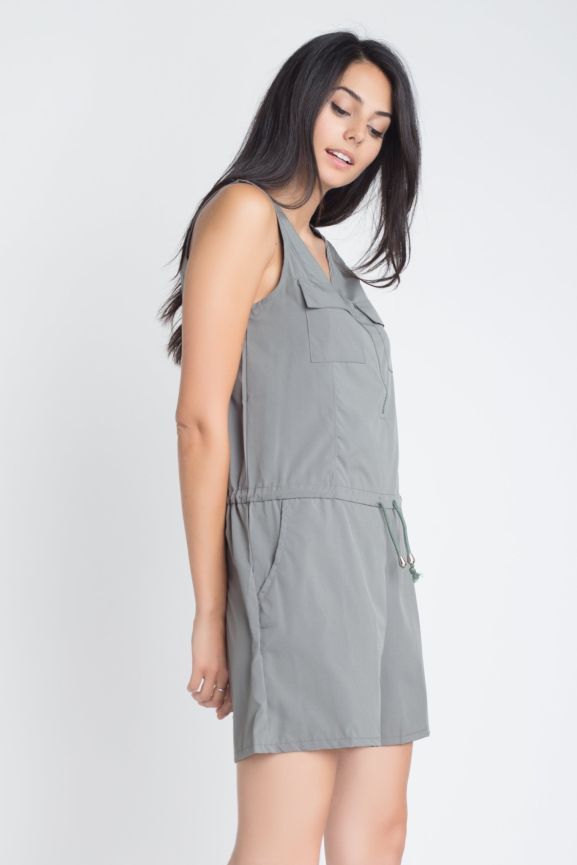 Zip Front Sleeveless Rompers: Sleeveless one-piece outfits with a front zipper closure, offering both style and convenience.