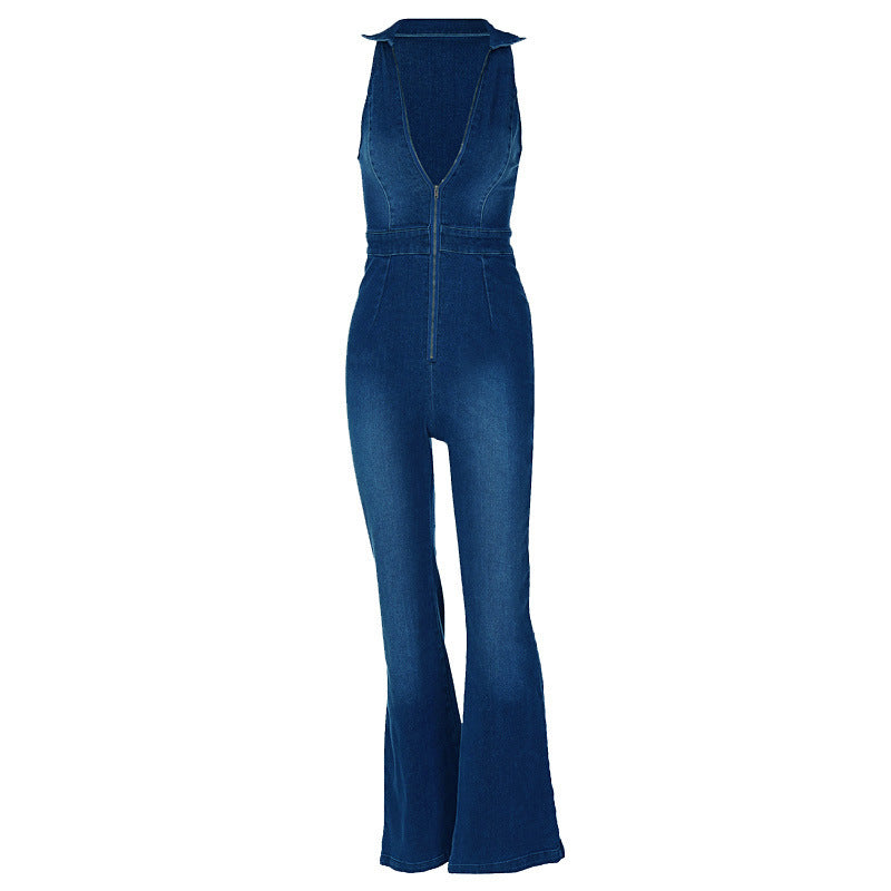 A solid pattern jumpsuit, typically featuring a uniform and single-color design for a clean and minimalist look.