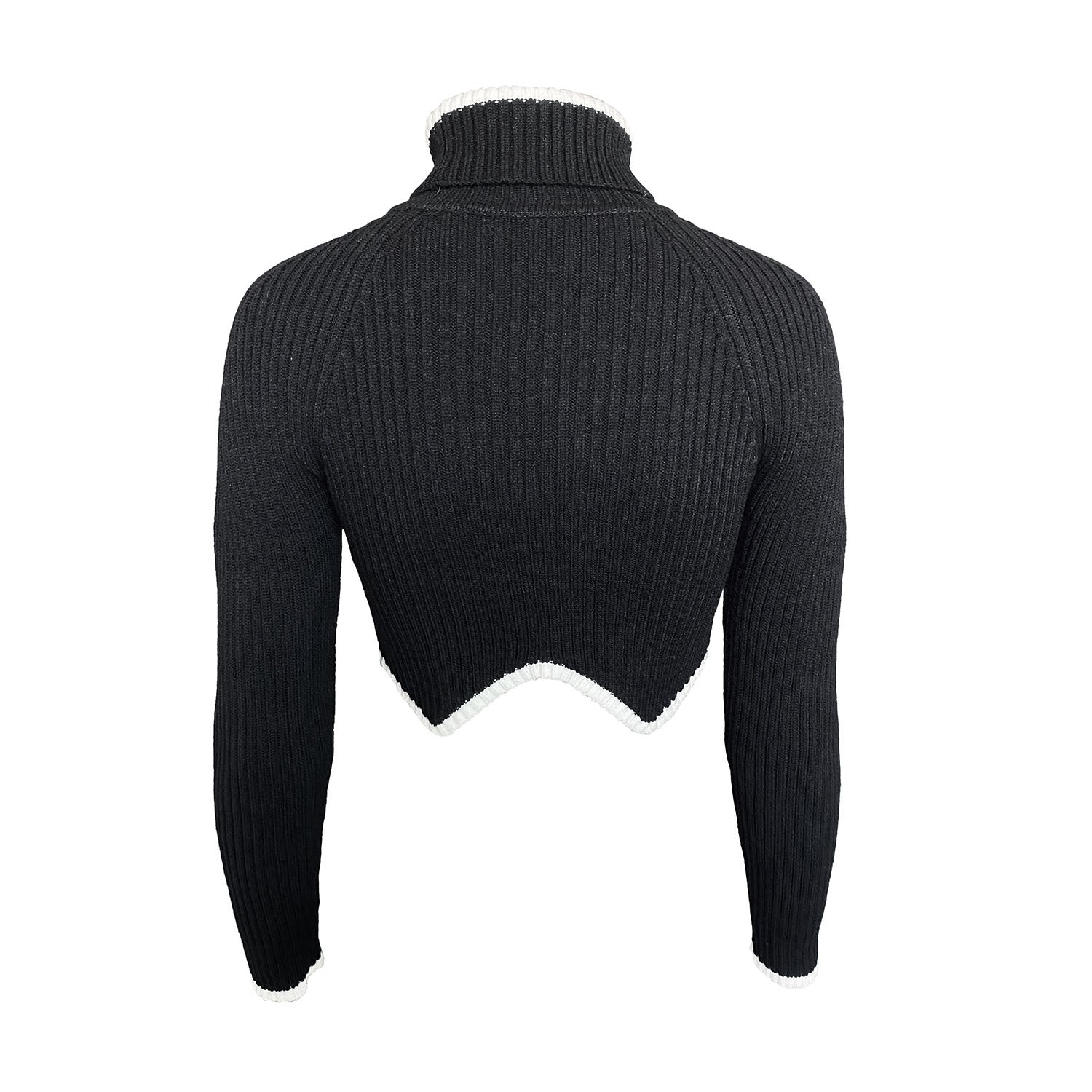 High Neck Short Sweater: A stylish sweater with a high neckline and a shorter length, offering a fashionable and comfortable look.