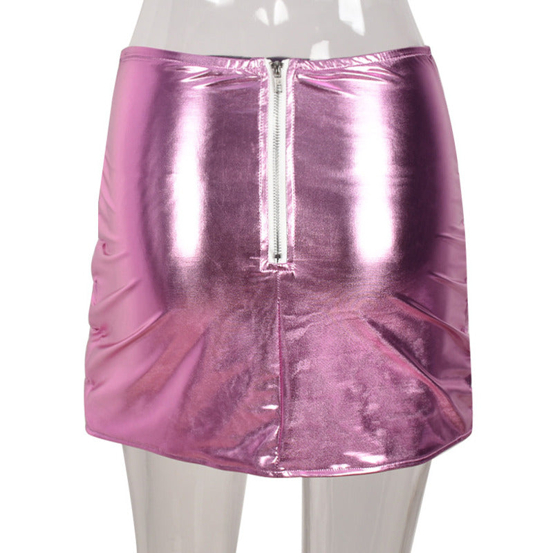 Zipper Miniskirt' emphasizing its sleek design with a prominent zipper detail, offering a modern twist to a classic silhouette.