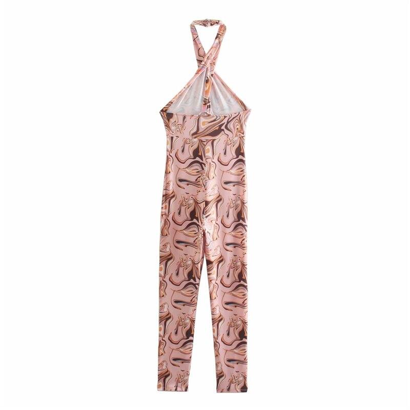 Backless Print Jumpsuit' - A jumpsuit with an open back design and a printed pattern, combining style and allure for a fashionable look.