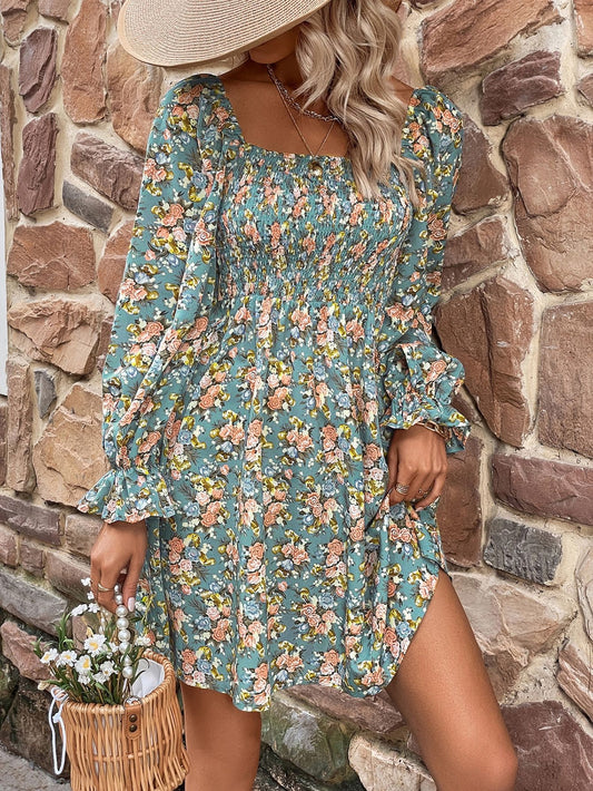 Square Neck Floral Dress: A charming dress with a square-shaped neckline adorned with floral patterns, offering a delightful and stylish look.