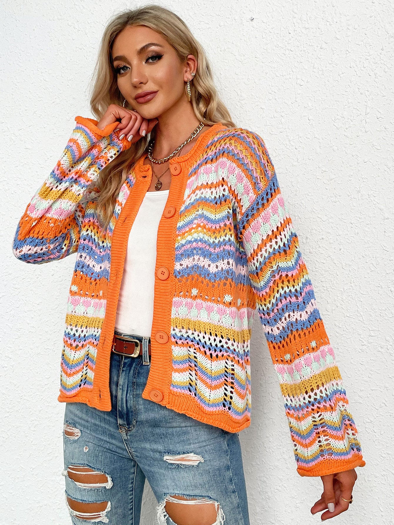 Elevate your style with our Chevron Stripes Cardigans. Discover chic and cozy fashion in our collection of women's striped cardigans designed for a versatile and comfortable look.